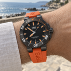 Oris Aquis Date 43mm Black Orange Dial Grey PVD Orange Rubber Automatic Men's Watch – wrist lifestyle