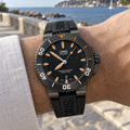 Oris Aquis Date 43mm Black Orange Dial Grey PVD Black Rubber Automatic Men's Watch – wrist lifestyle