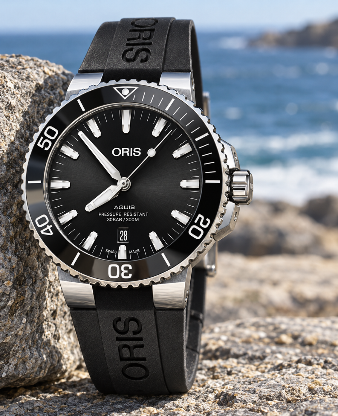 Oris Aquis Date 43.5mm Black Dial Black Rubber Automatic Men's Watch – coastal lifestyle