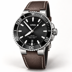 Oris Aquis Date 43.5mm Black Dial Brown Leather Automatic Men's Watch – studio