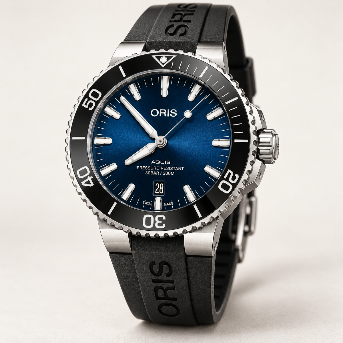 Oris Aquis Date 43.5mm Blue Dial Black Rubber Automatic Men's Watch – studio