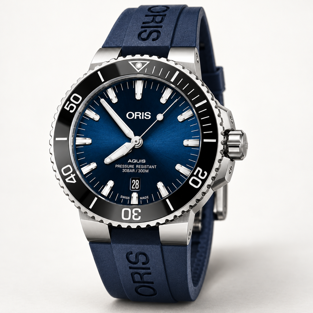 Oris Aquis Date 43.5mm Blue Dial Blue Rubber Automatic Men's Watch – studio