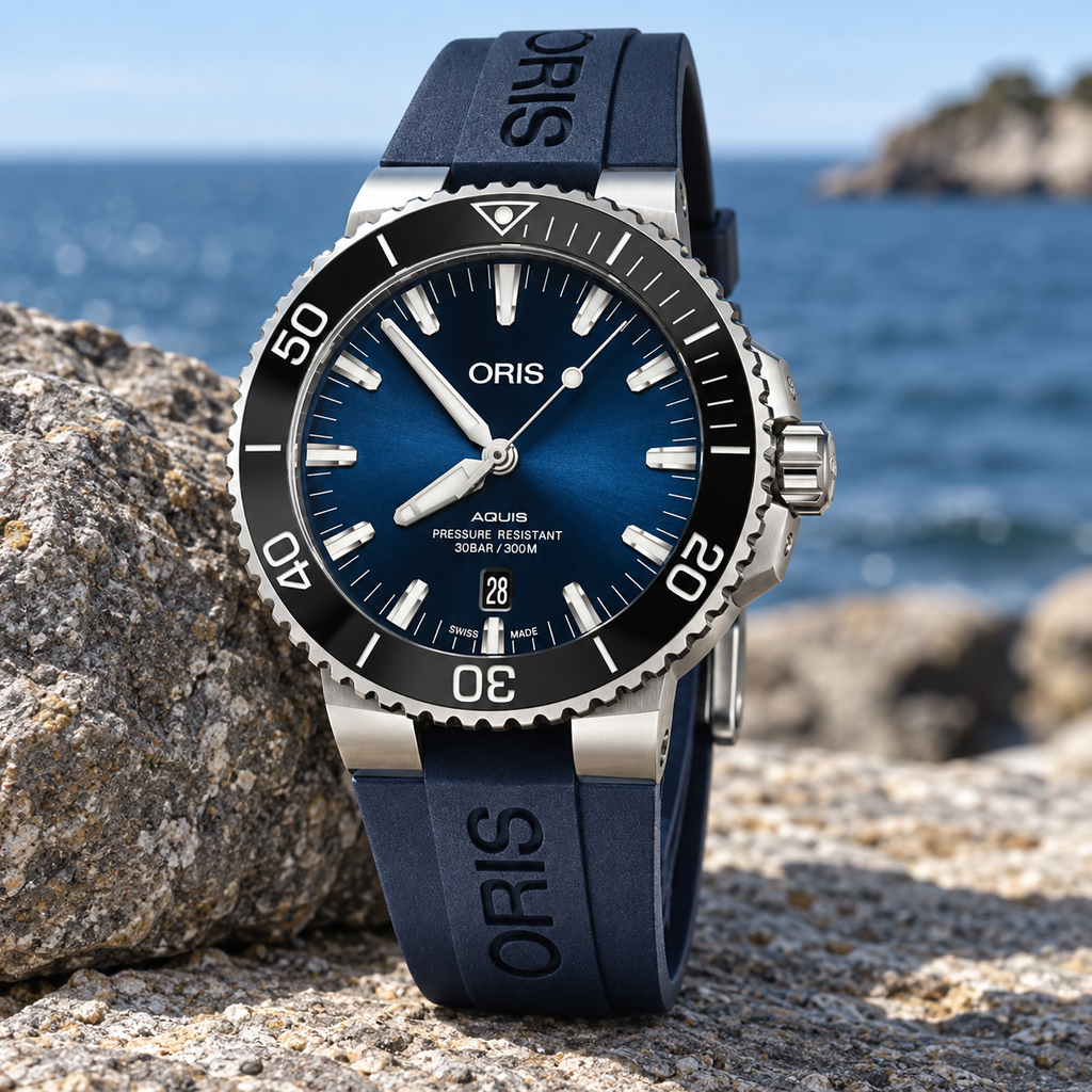 Oris Aquis Date 43.5mm Blue Dial Blue Rubber Automatic Men's Watch – coastal lifestyle