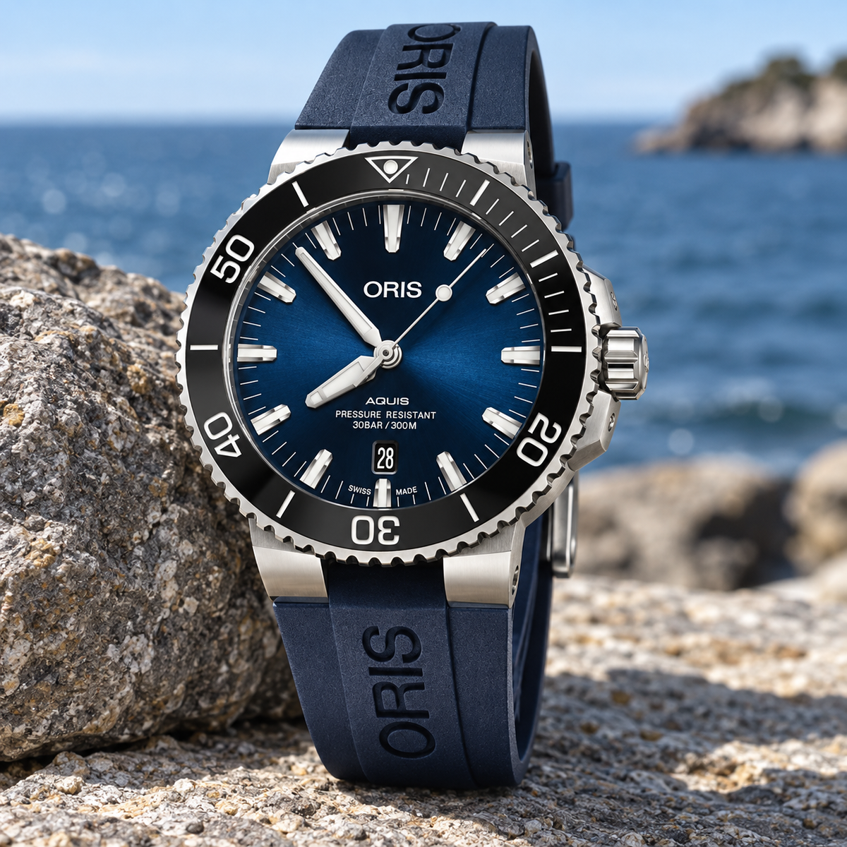 Oris Aquis Date 43.5mm Blue Dial Blue Rubber Automatic Men's Watch – coastal lifestyle