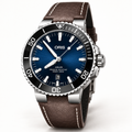 Oris Aquis Date 43.5mm Blue Dial Brown Leather Automatic Men's Watch – studio