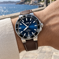 Oris Aquis Date 43.5mm Blue Dial Brown Leather Automatic Men's Watch – wrist lifestyle