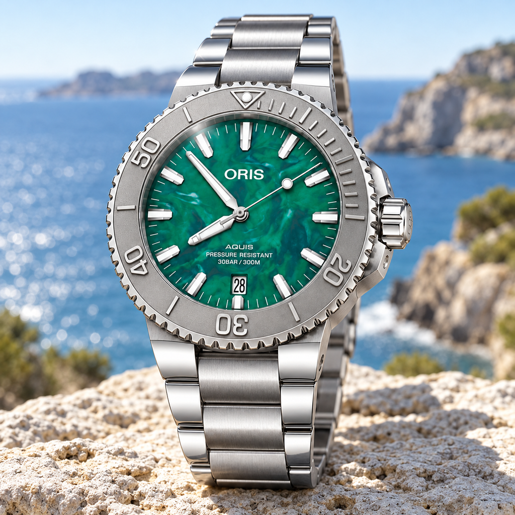 Oris X Bracenet Aquis Date 43.5mm Green Recycled Dial Steel Automatic Men's Watch – coastal lifestyle