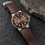 Oris Aquis Date 43.5mm Brown Dial Brown Leather Automatic Men's Watch – stone still life