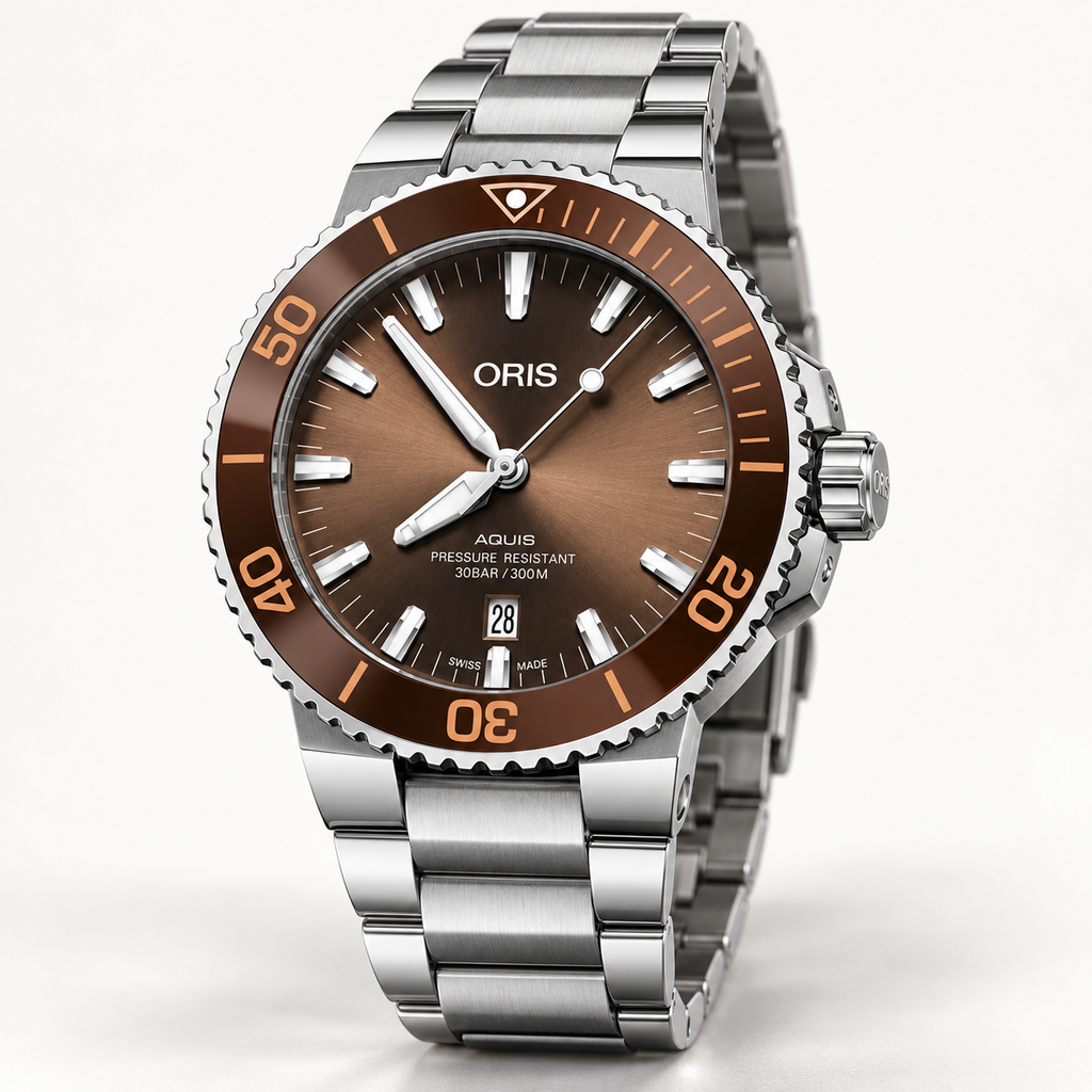Oris Aquis Date 43.5mm Brown Dial Steel Automatic Men's Watch – studio