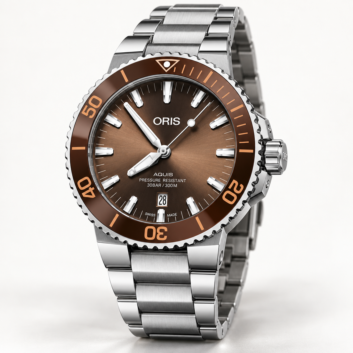 Oris Aquis Date 43.5mm Brown Dial Steel Automatic Men's Watch – studio