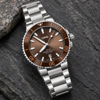Oris Aquis Date 43.5mm Brown Dial Steel Automatic Men's Watch – stone still life