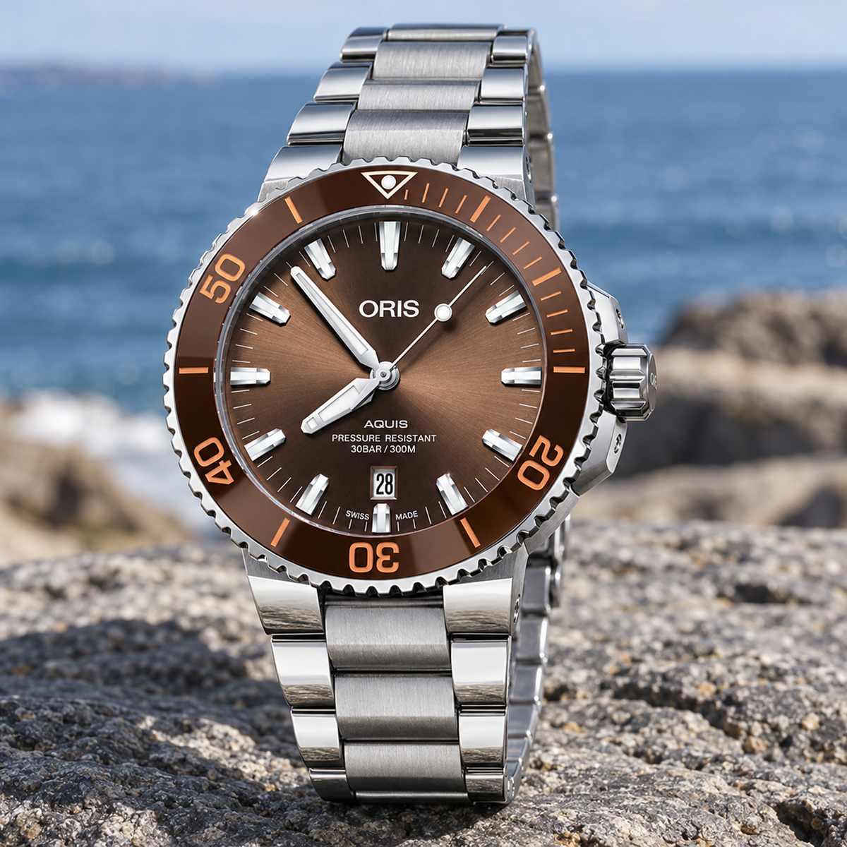 Oris Aquis Date 43.5mm Brown Dial Steel Automatic Men's Watch – coastal lifestyle