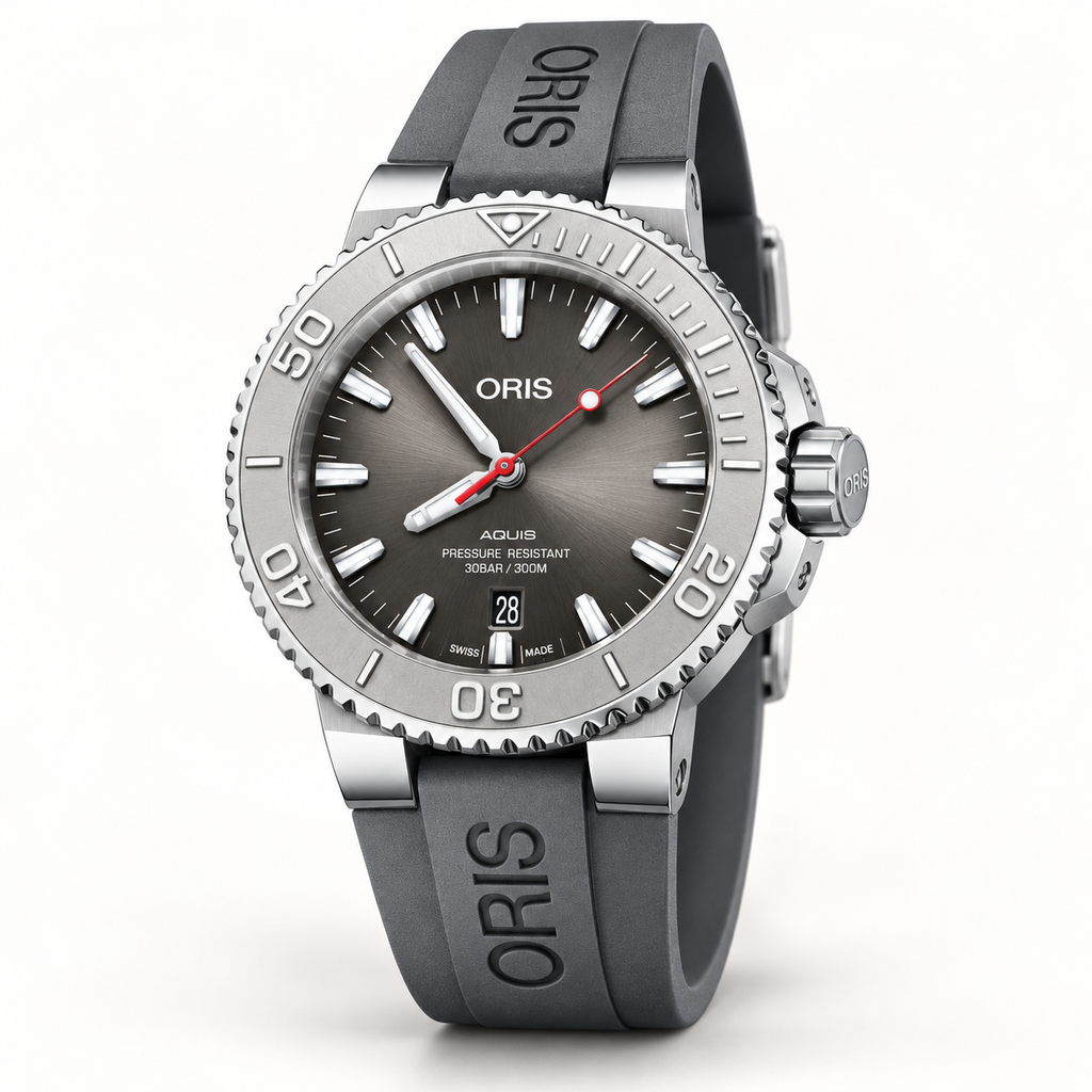 Oris Aquis Date Relief 43.5mm grey dial grey rubber strap – studio