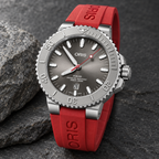 Oris Aquis Date Relief 43.5mm Grey Dial Red Rubber Automatic Men's Watch – stone still life