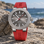 Oris Aquis Date Relief 43.5mm Grey Dial Red Rubber Automatic Men's Watch – coastal lifestyle
