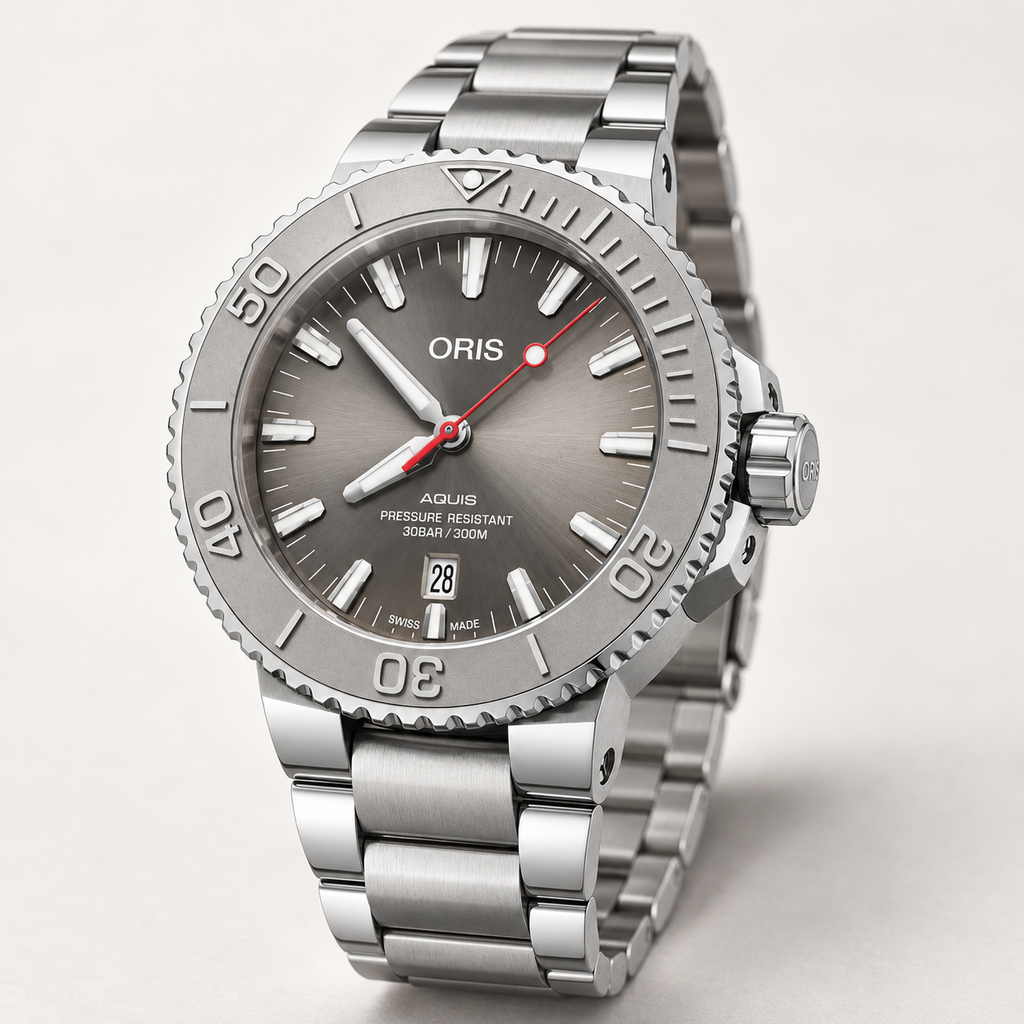 Oris Aquis Date Relief 43.5mm Grey Dial Steel Automatic Men's Watch – studio