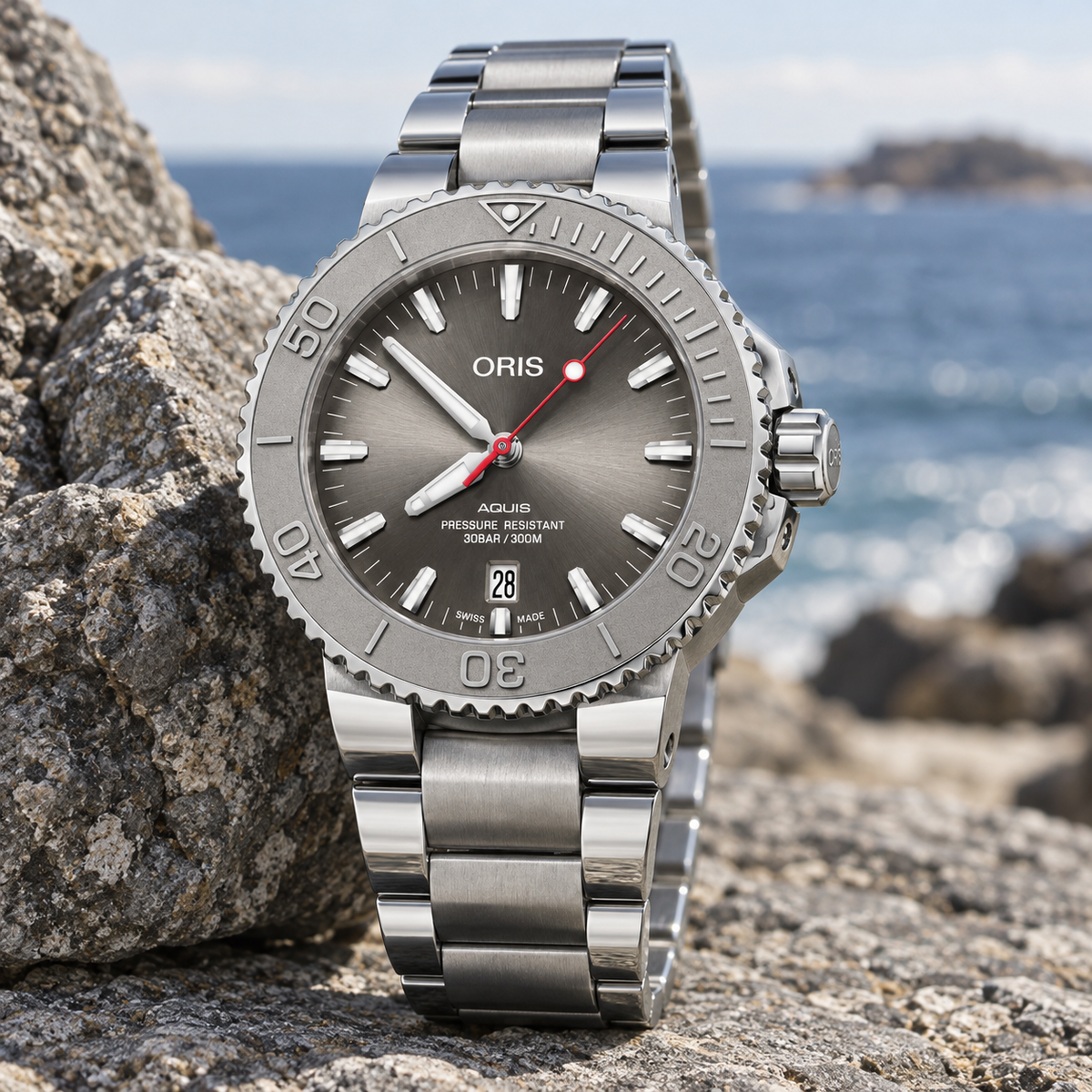 Oris Aquis Date Relief 43.5mm Grey Dial Steel Automatic Men's Watch – coastal lifestyle