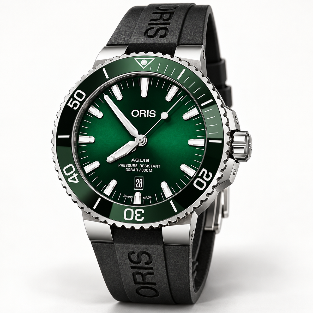 Oris Aquis Date 43.5mm Green Dial Black Rubber Automatic Men's Watch – studio