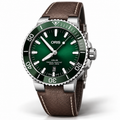 Oris Aquis Date 43.5mm Green Dial Brown Leather Automatic Men's Watch – studio