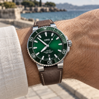 Oris Aquis Date 43.5mm Green Dial Brown Leather Automatic Men's Watch – wrist lifestyle