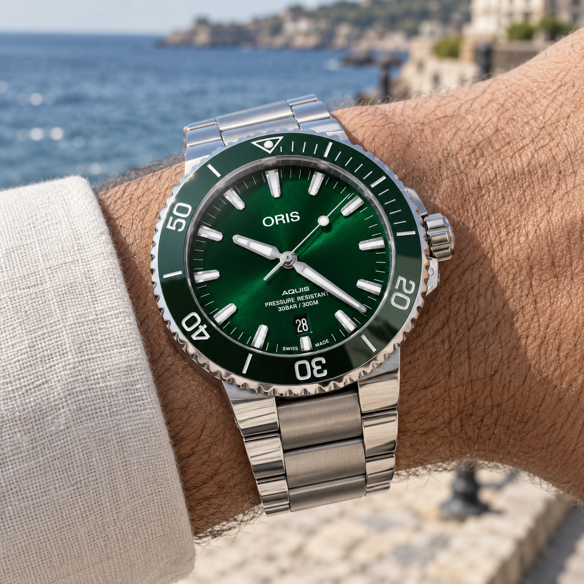 Oris Aquis Date 43.5mm Green Dial Steel Automatic Men's Watch – wrist lifestyle
