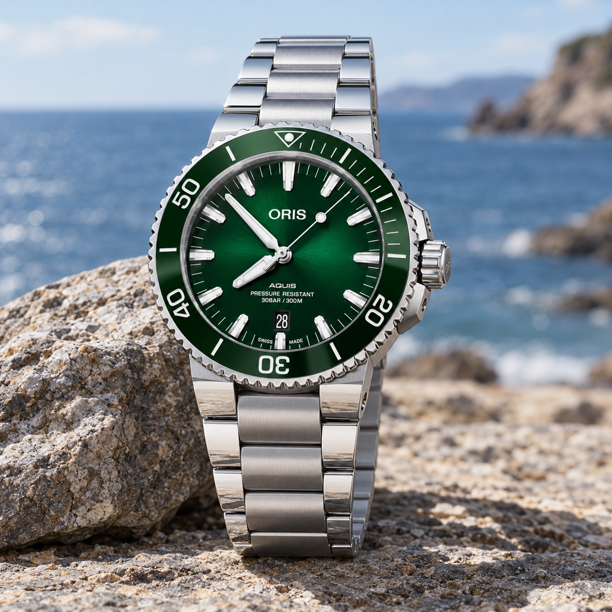 Oris Aquis Date 43.5mm Green Dial Steel Automatic Men's Watch – coastal lifestyle