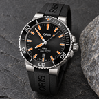 Oris Aquis Date 43.5mm Black Orange Dial Black Rubber Automatic Men's Watch – stone still life