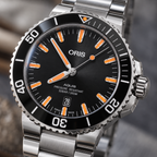 Oris Aquis Date 43.5mm Black Orange Dial Steel Automatic Men's Watch – dial macro