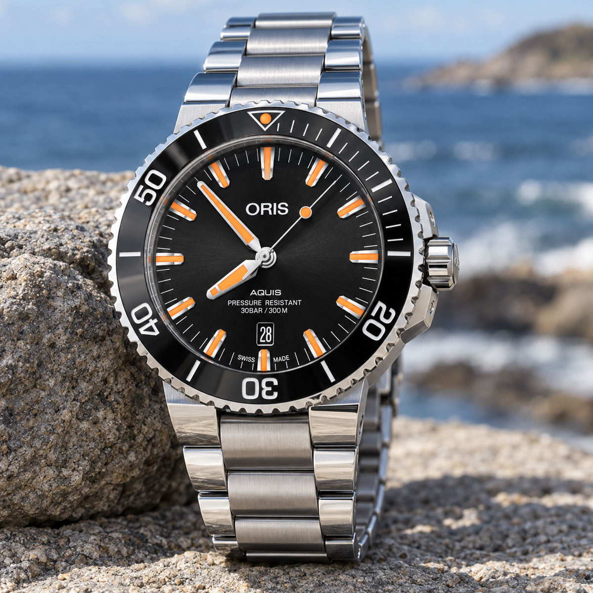 Oris Aquis Date 43.5mm Black Orange Dial Steel Automatic Men's Watch – coastal lifestyle