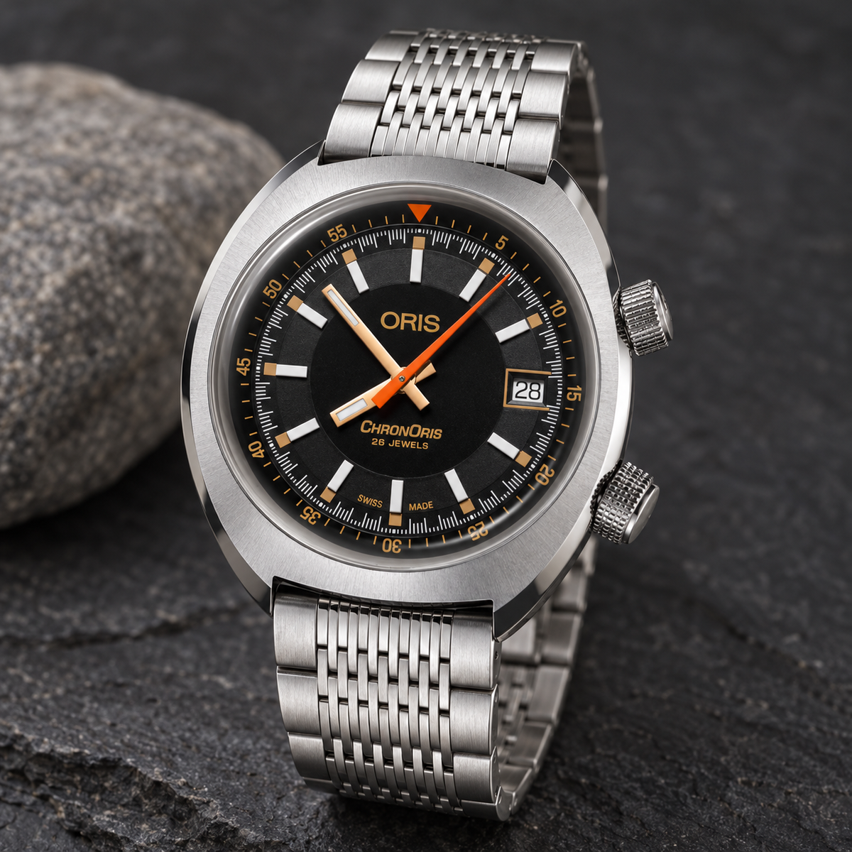 Oris Chronoris Movember Edition 2019 39mm Black Dial Steel Automatic Men's Watch – stone still life