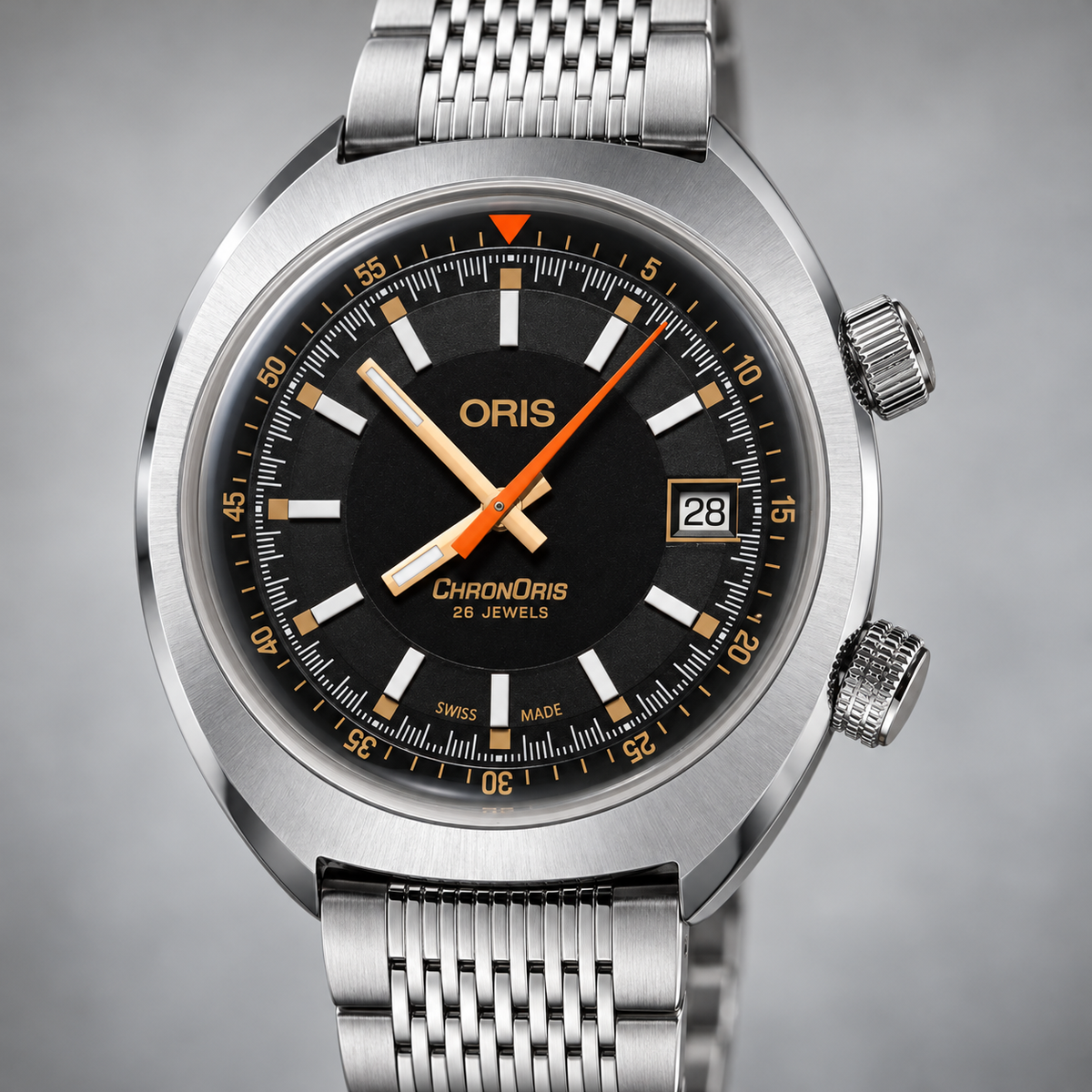 Oris Chronoris Movember Edition 2019 39mm Black Dial Steel Automatic Men's Watch – dial macro