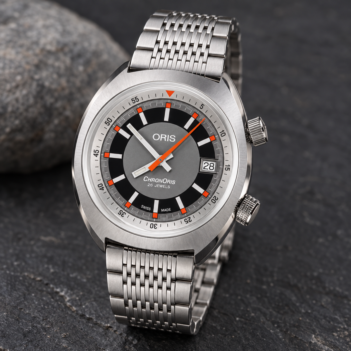 Oris Chronoris Date 39mm Grey Dial Steel Automatic Men's Watch – stone still life