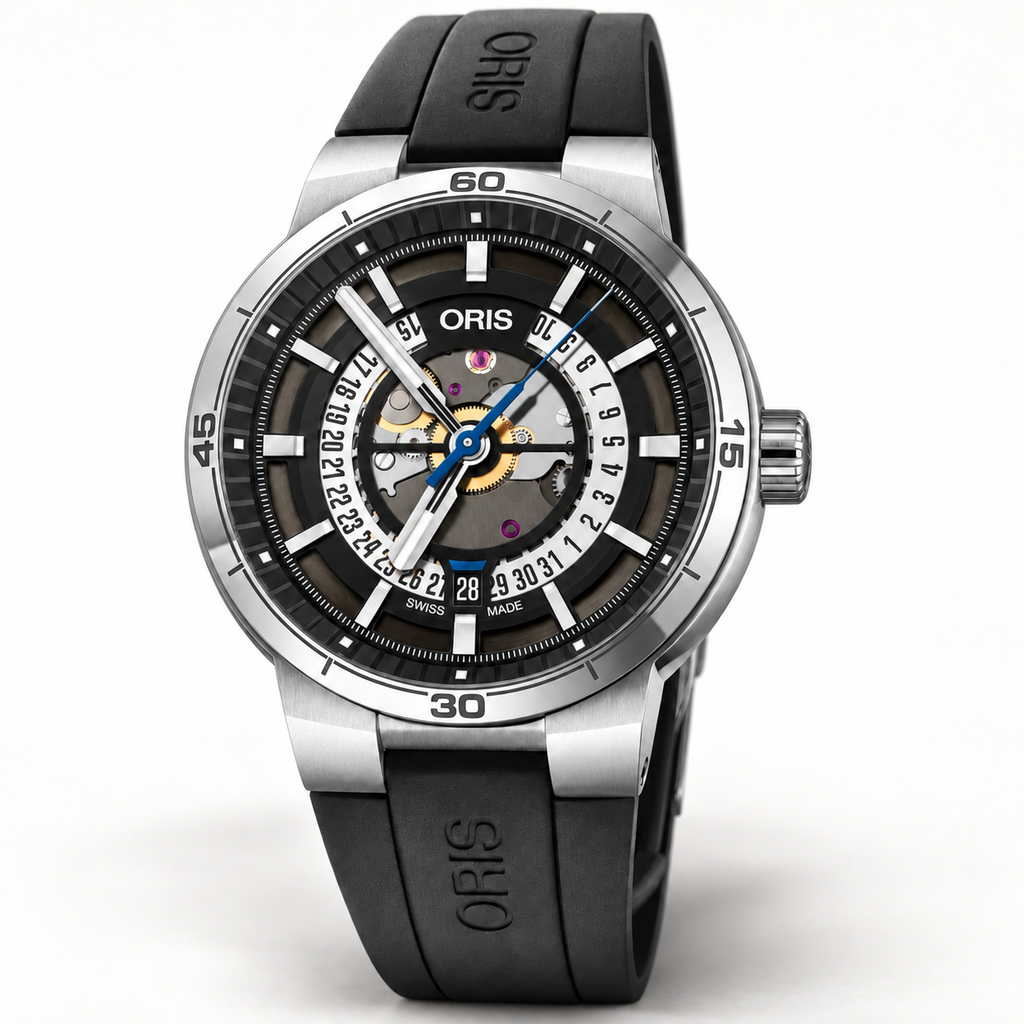 Oris TT1 Engine Date 42mm Black Skeleton Dial Black Rubber Automatic Men's Watch – studio