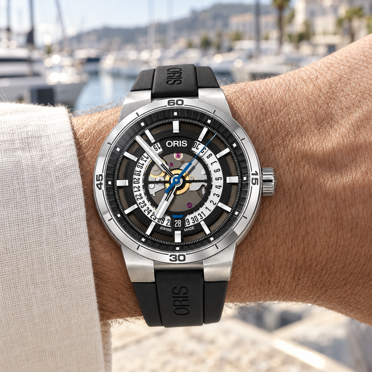 Oris TT1 Engine Date 42mm Black Skeleton Dial Black Rubber Automatic Men's Watch – wrist lifestyle