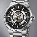 Oris TT1 Engine Date 42mm Black Skeleton Dial Steel Bracelet Automatic Men's Watch – dial macro
