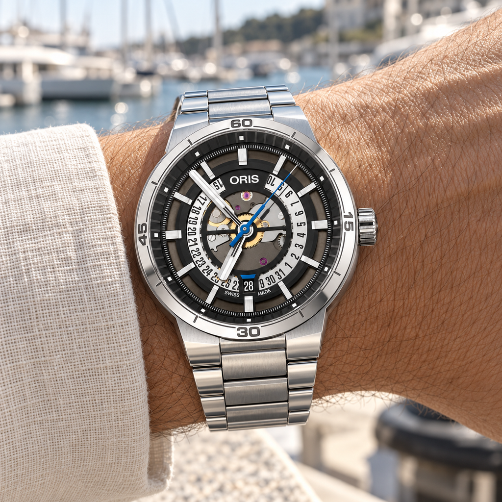 Oris TT1 Engine Date 42mm Black Skeleton Dial Steel Bracelet Automatic Men's Watch – wrist lifestyle