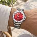 Oris Aquis Date Taste of Summer 41.5mm watermelon-red dial steel bracelet – wrist lifestyle