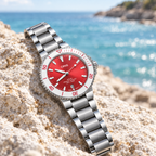 Oris Aquis Date Taste of Summer 41.5mm watermelon-red dial steel bracelet – coastal lifestyle