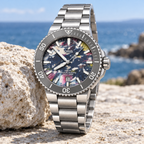 Oris Aquis Date Upcycle 41.5mm pictured multicolor PET dial steel bracelet – coastal lifestyle