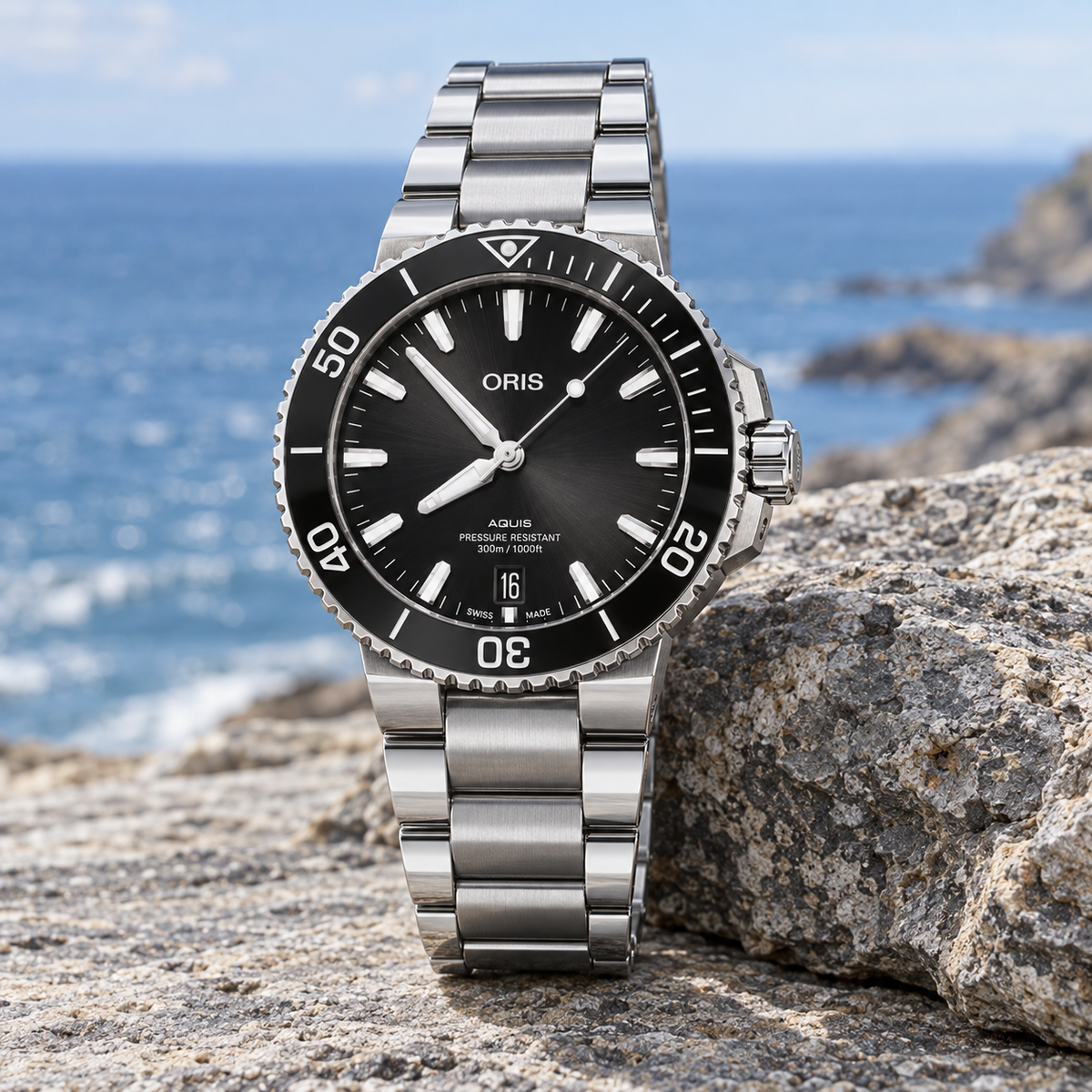 Oris Aquis Date 41.5mm black dial steel bracelet – coastal lifestyle