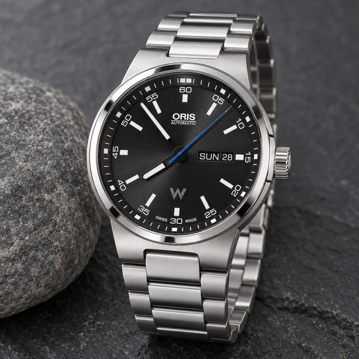 Oris Williams Day Date 42mm Black Dial Steel Automatic Men's Watch – stone still life