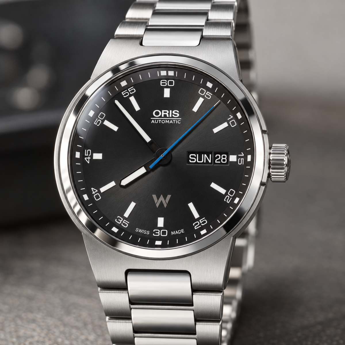 Oris Williams Day Date 42mm Black Dial Steel Automatic Men's Watch – dial macro