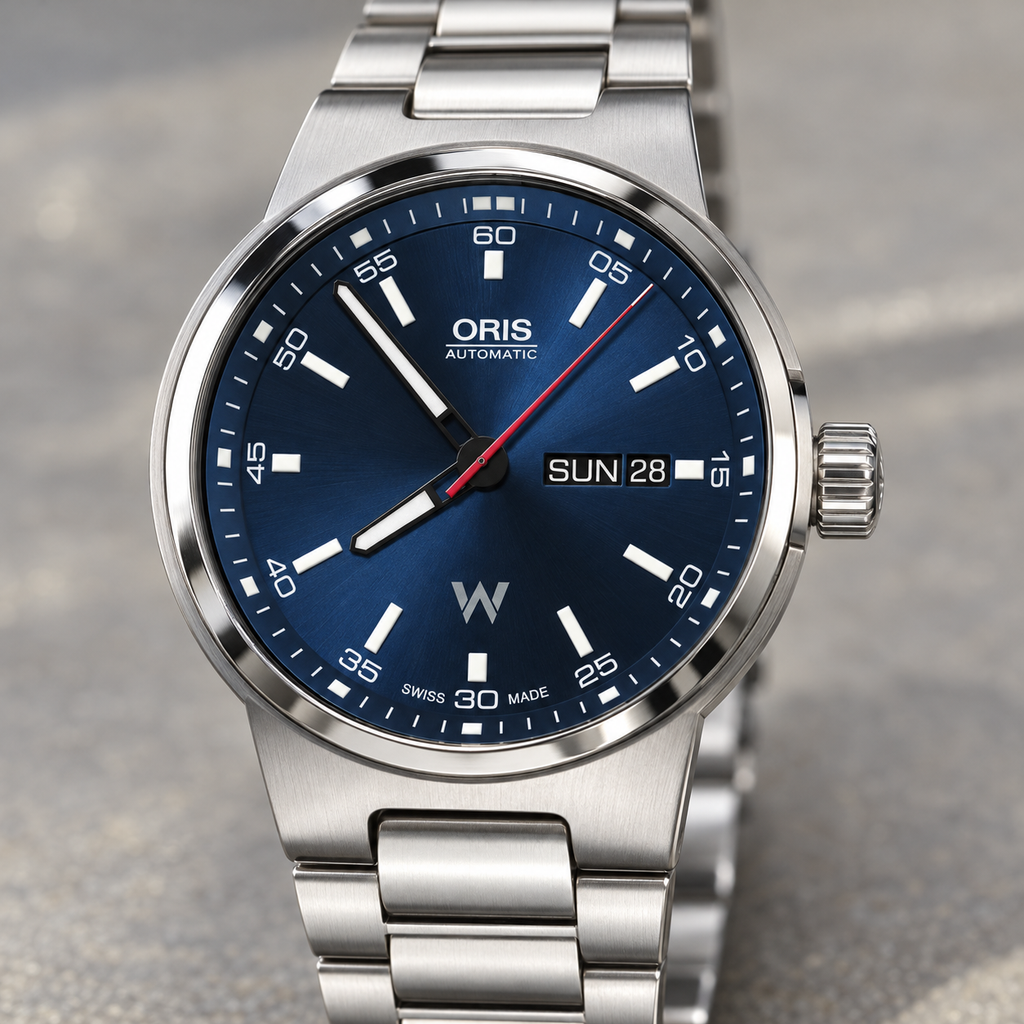 Oris Williams Day Date 42mm Blue Dial Steel Automatic Men's Watch – dial macro