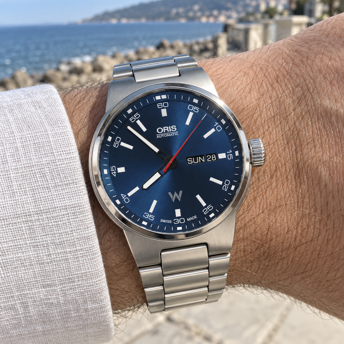 Oris Williams Day Date 42mm Blue Dial Steel Automatic Men's Watch – wrist lifestyle