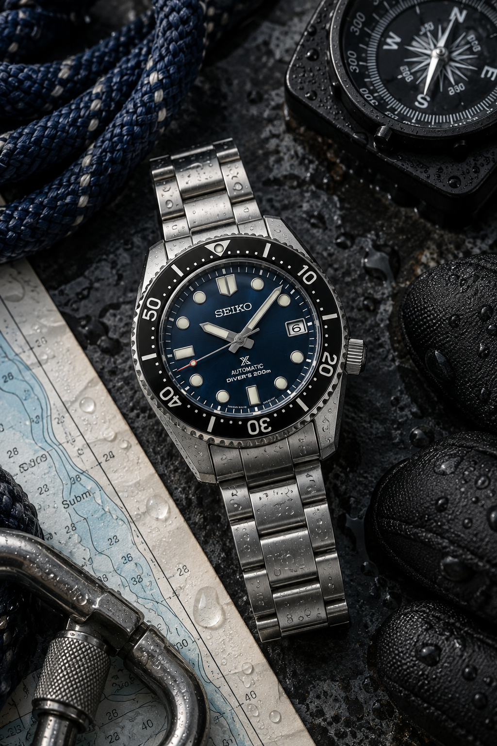Seiko Prospex SPB187J1 dive gear flat lay