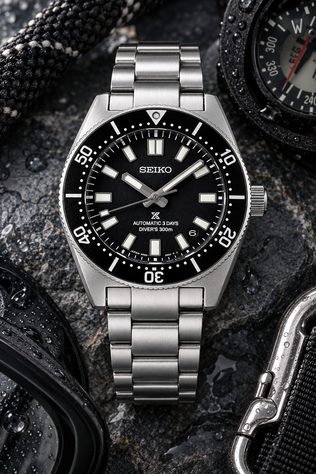 Seiko Prospex SPB453J1 dive gear flat lay