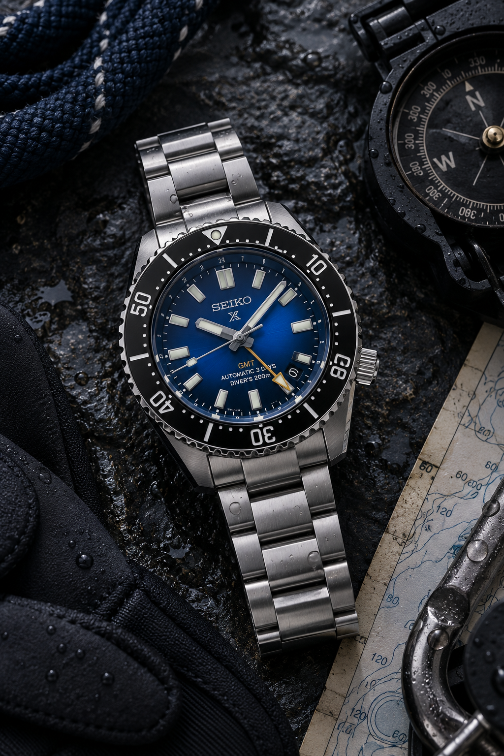 Seiko Prospex SPB477J1 dive gear flat lay