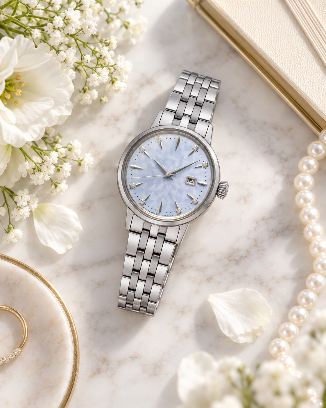 Seiko Presage SRE007J1 floral flat lay