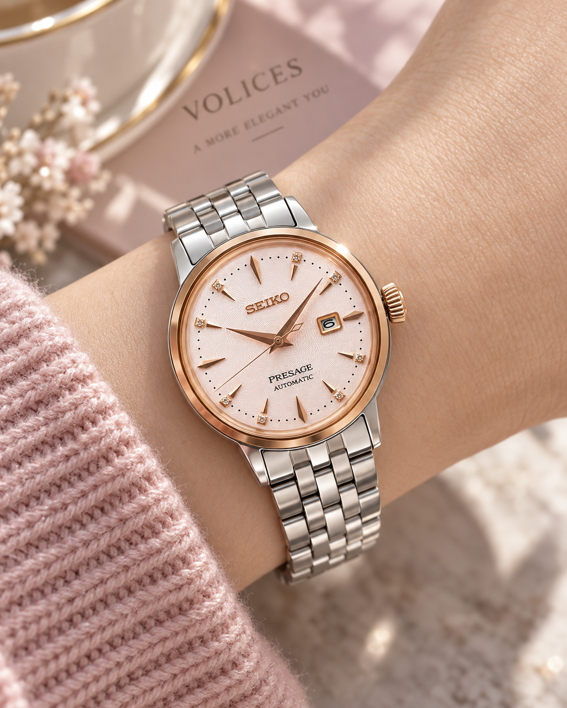Seiko Presage SRE012J1 Pink Lady wrist shot