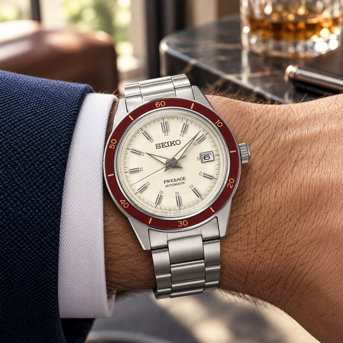 Seiko Presage Style60's Ruby SRPH93J1 on wrist